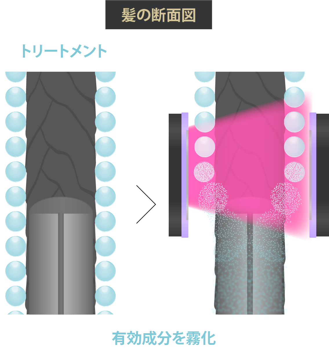 有効成分をナノレベルに粒子化し、髪への浸透性を促進